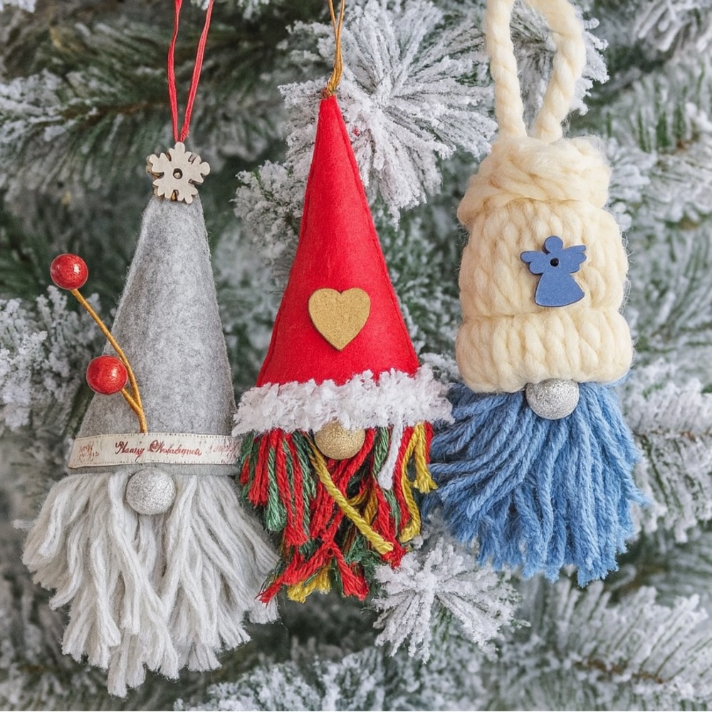 3-Pack Christmas Gnome Ornament Set, Rustic Farmhouse Holiday Festive Decor